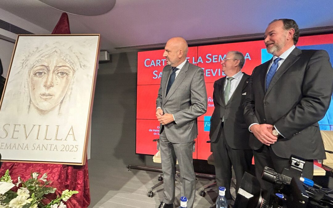 Presentación en Caja Rural del Sur del cartel de la Semana Santa de Sevilla 2025, obra de Virginia Saldaña